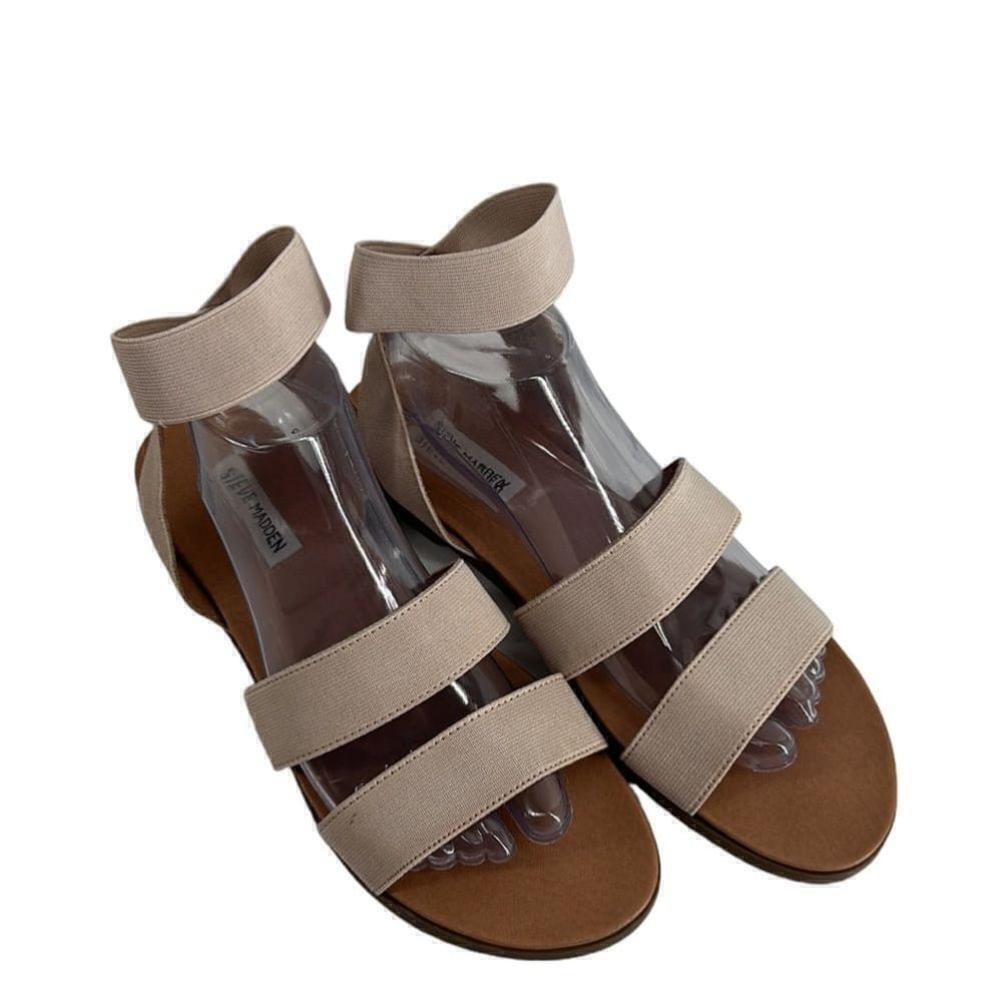 Steve Madden sandals strappy stretch flats nude slip on summer beach vecay sz 10